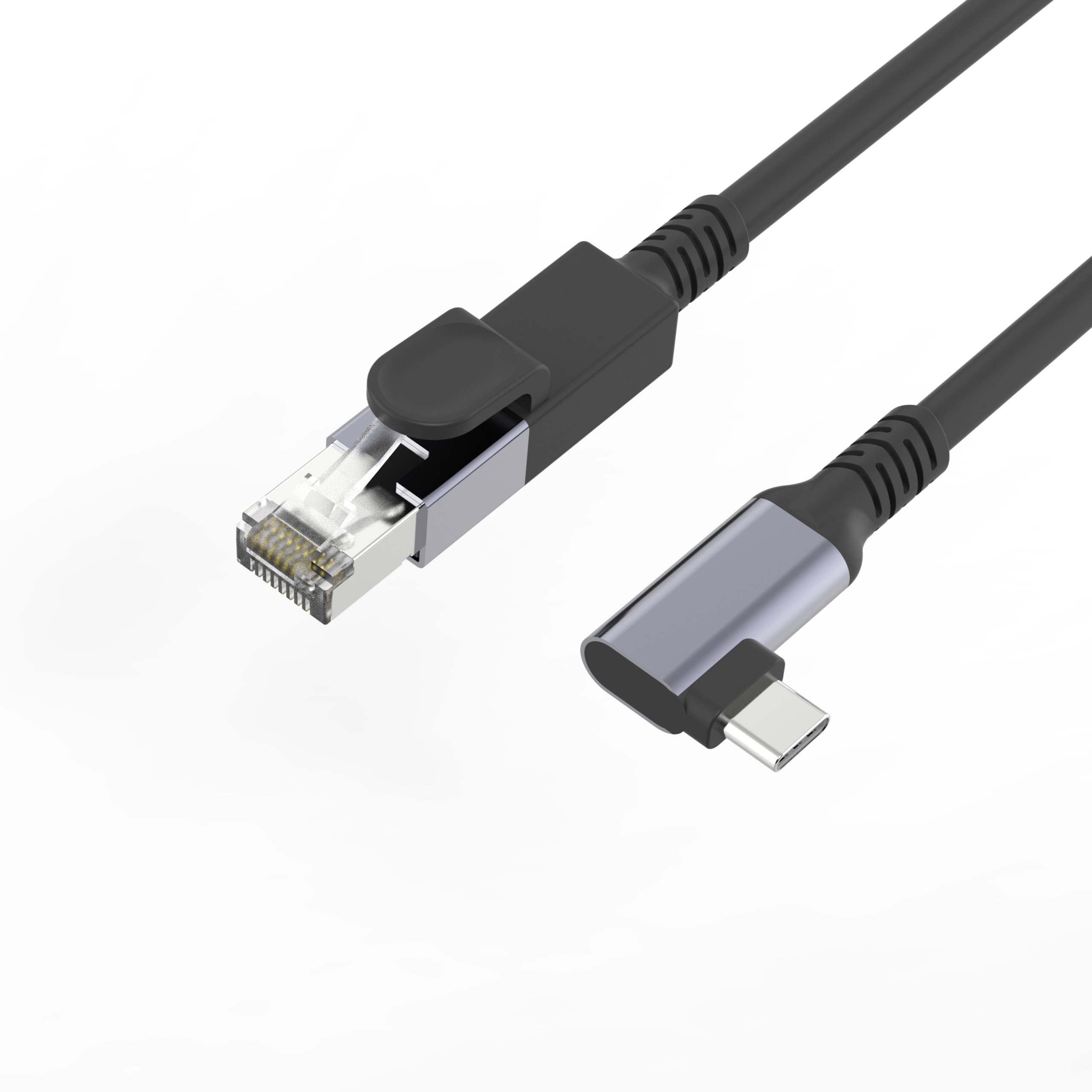 1000Mbps Gigabit Right-Angle USB-C Male to RJ45 Gigabit Ethernet Network Cable Nylon Braided Cord